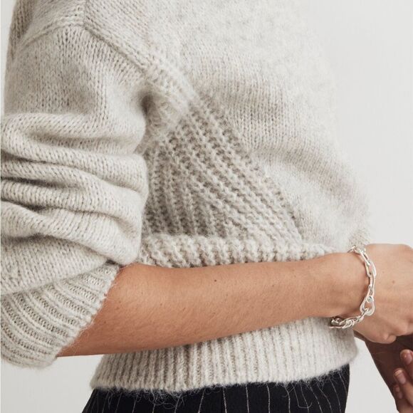 MADEWELL Wool-Blend Wedge Sweater Cozy Cropped Oversized Boho Light Gray Crew XS - Picture 10 of 11